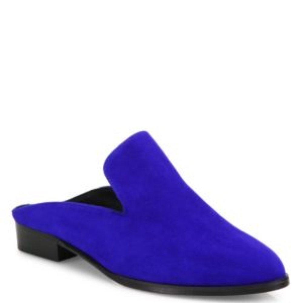 Clergerie Blue Alicem Suede Flat Mules Loafer Leather Fashion Shoes Block Heel - Picture 3 of 6